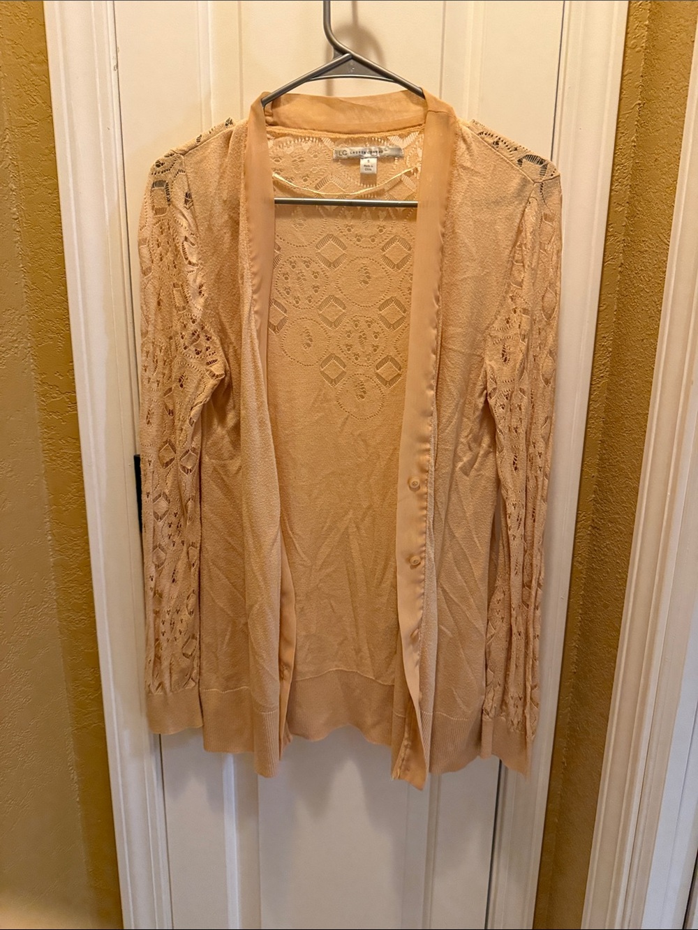 LC Lauren Conrad Beige Openwork Knit Cardigan